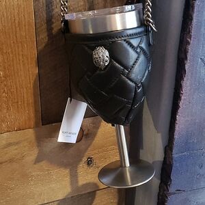 NEW Kurt Geiger Leather Crossbody Wine glass Holder w/ stainless wine glass